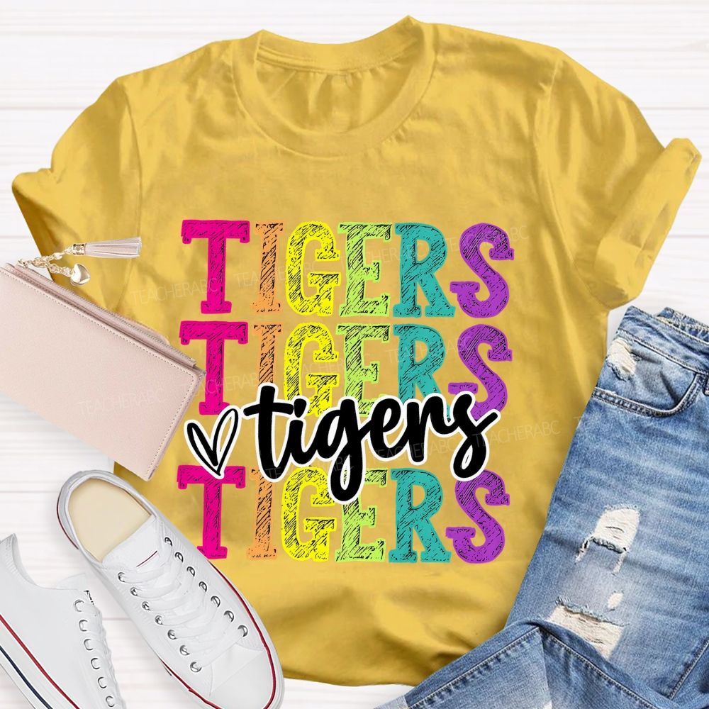 Personalized Mascot Colorful Letters With Heart Teacher T-Shirt