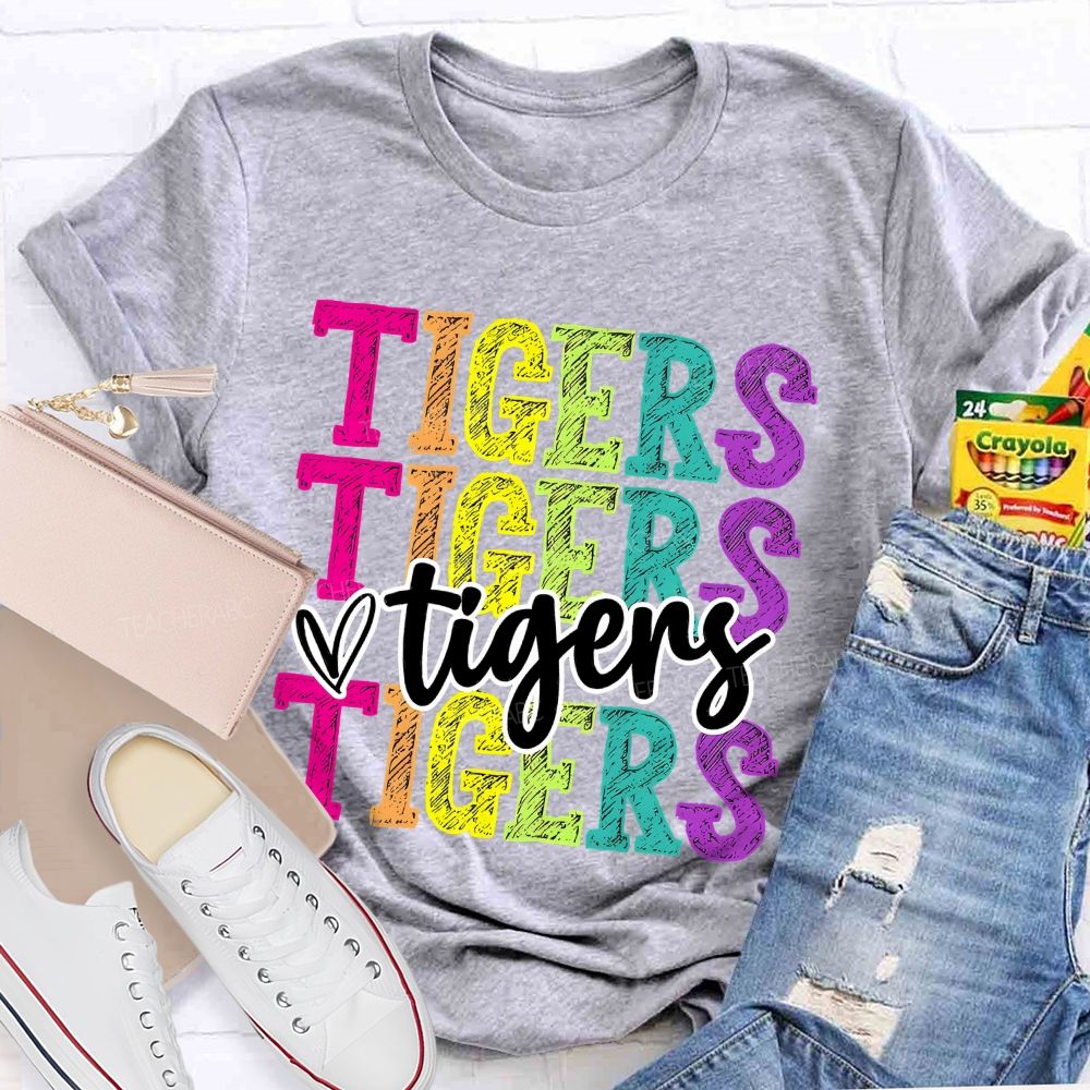 Personalized Mascot Colorful Letters With Heart Teacher T-Shirt