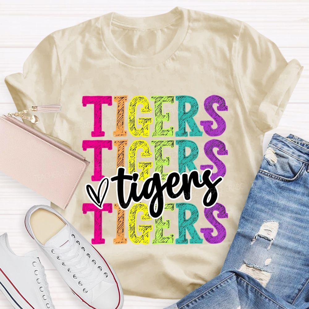 Personalized Mascot Colorful Letters With Heart Teacher T-Shirt