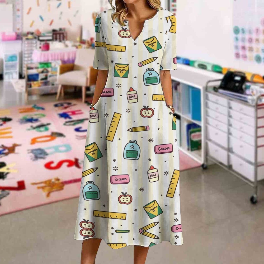 Light Yellow Stripe Apple Back To School Dress