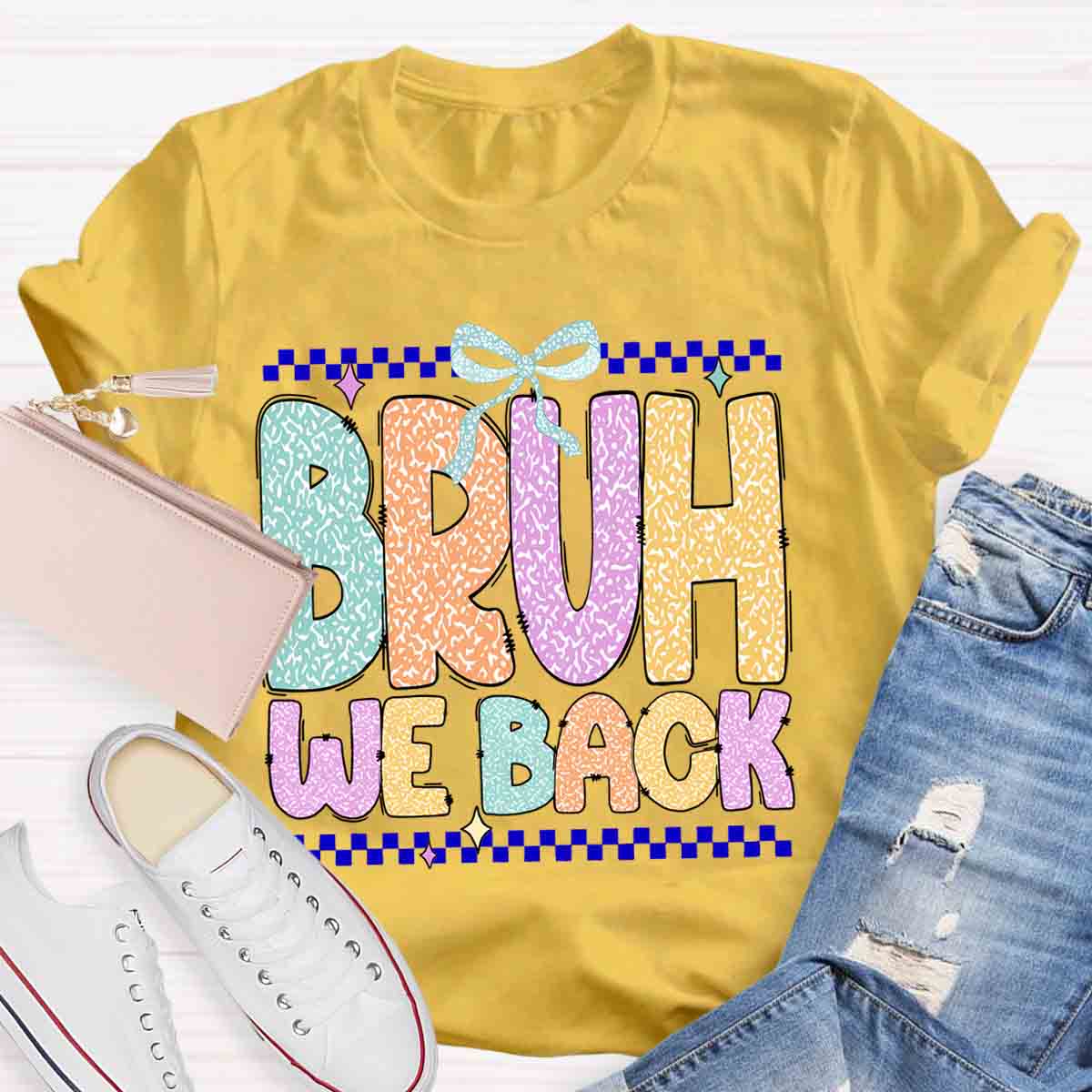 Bruh We Back Glitter Printed Teacher T-shirt