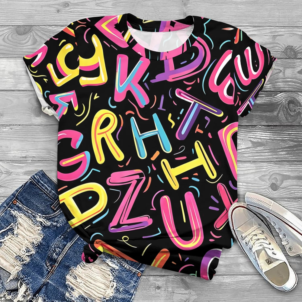 Colorful Letters On A Black Background Printed T-shirt