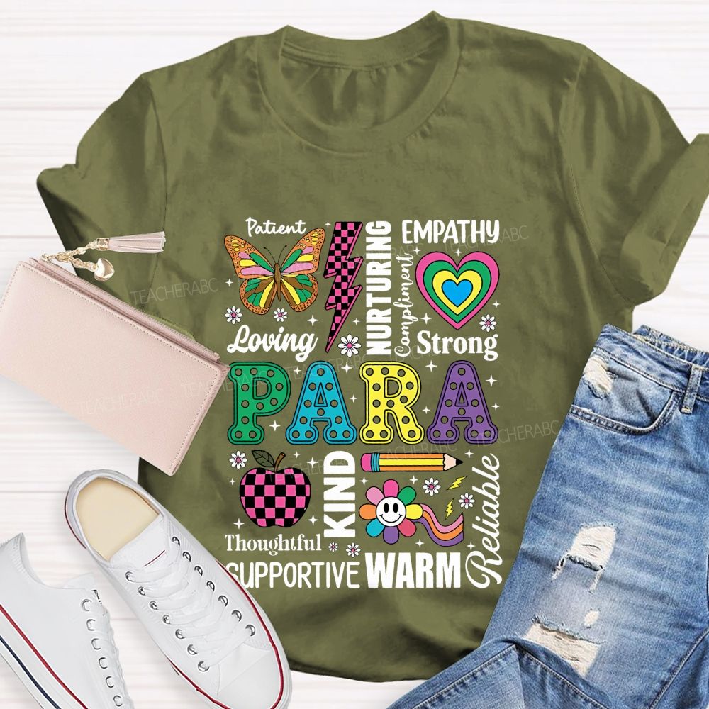 Patient Empathy Loving Strong Para Colorful Heart Teacher T-Shirt