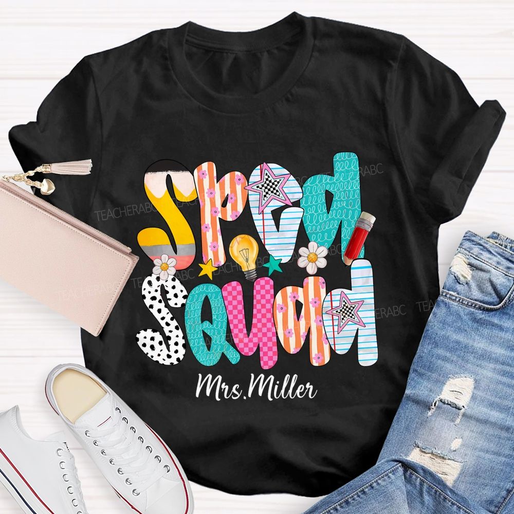Personalized Name Sped Squad Pink Plaid Teacher T-Shirt
