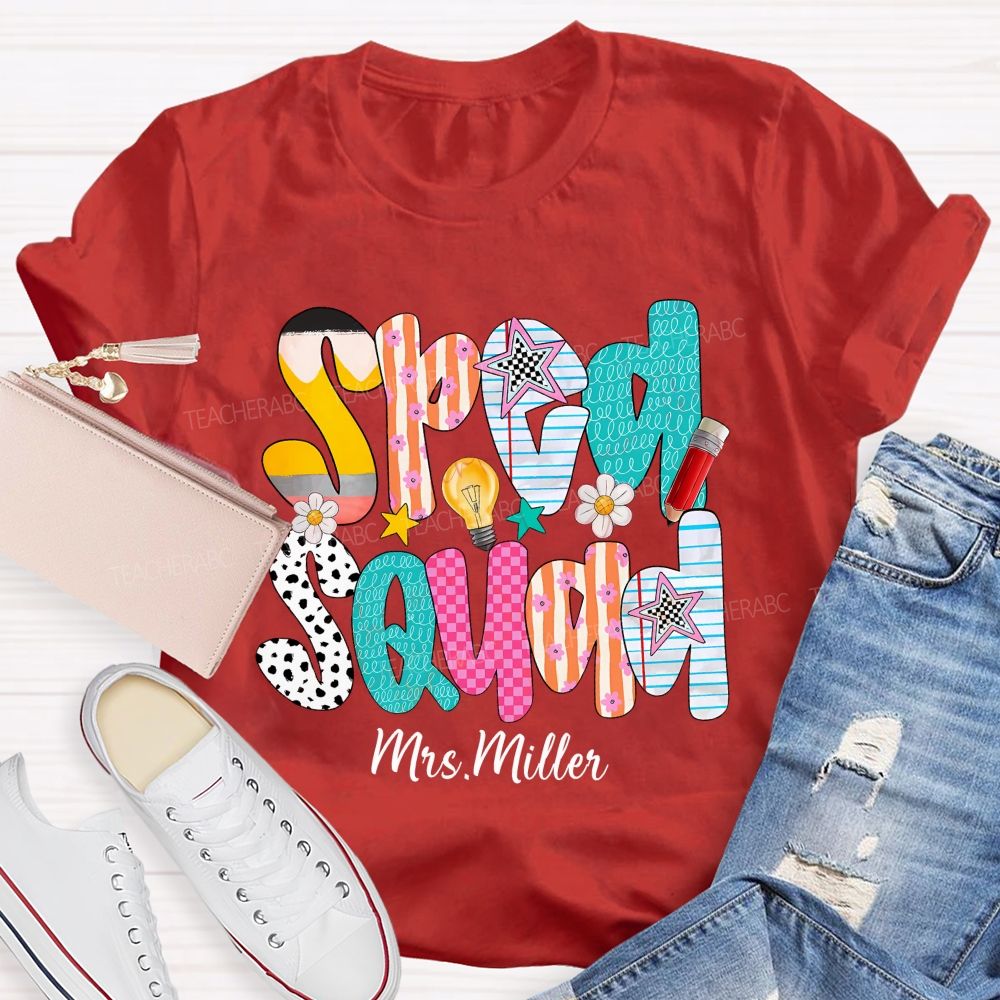 Personalized Name Sped Squad Pink Plaid Teacher T-Shirt