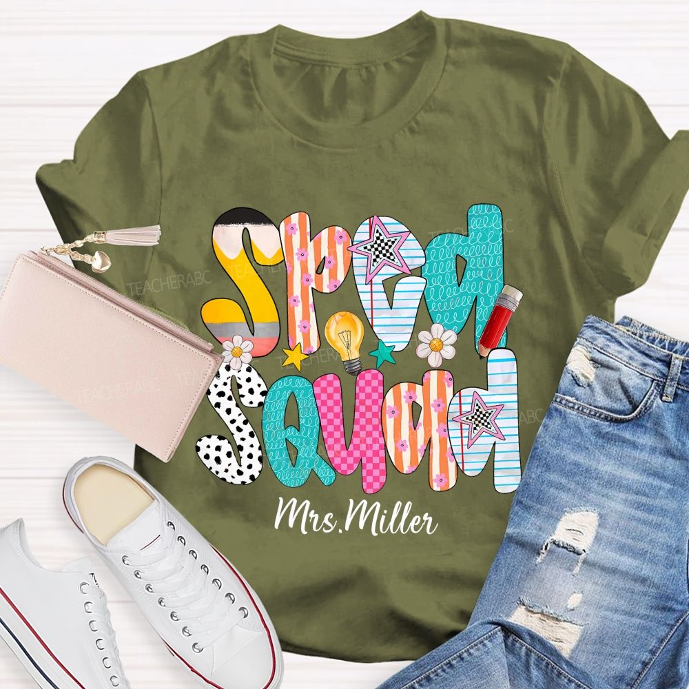Personalized Name Sped Squad Pink Plaid Teacher T-Shirt