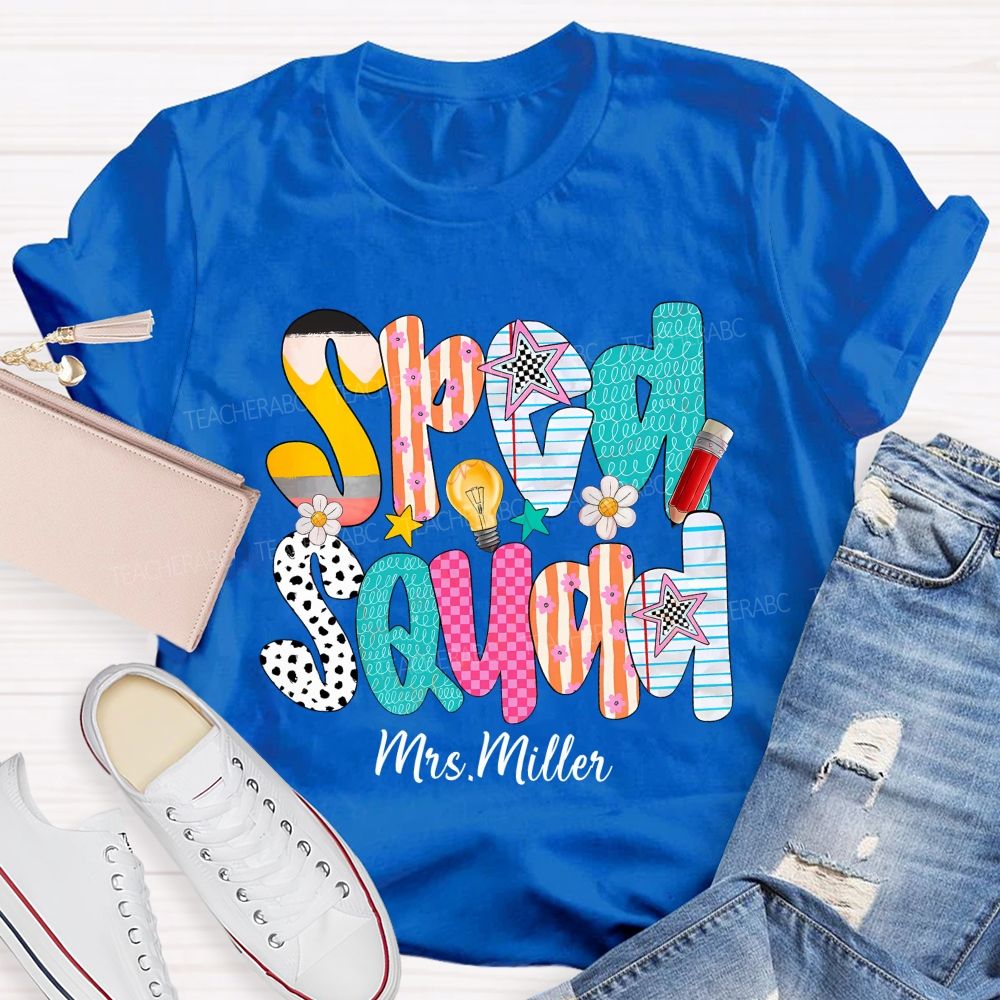 Personalized Name Sped Squad Pink Plaid Teacher T-Shirt
