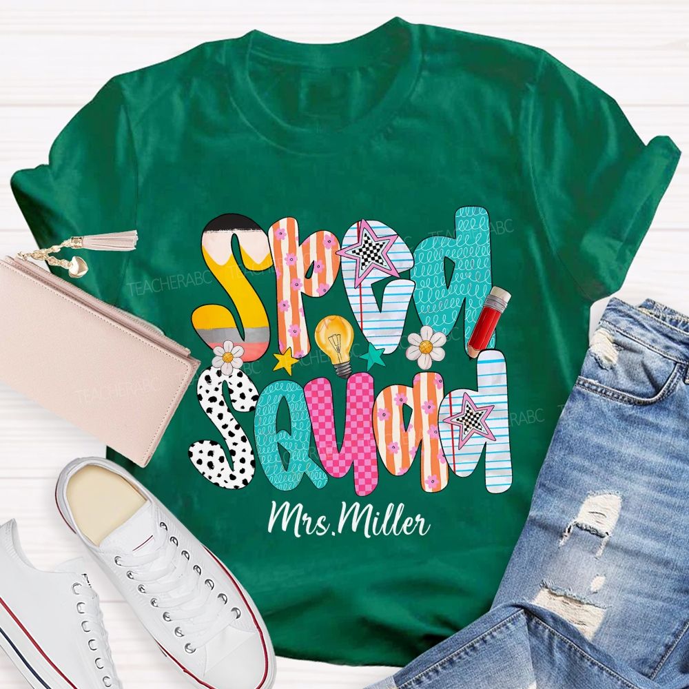 Personalized Name Sped Squad Pink Plaid Teacher T-Shirt