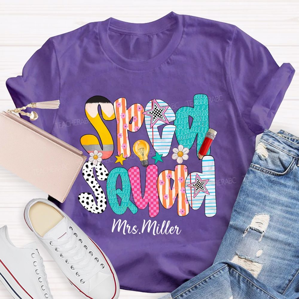 Personalized Name Sped Squad Pink Plaid Teacher T-Shirt