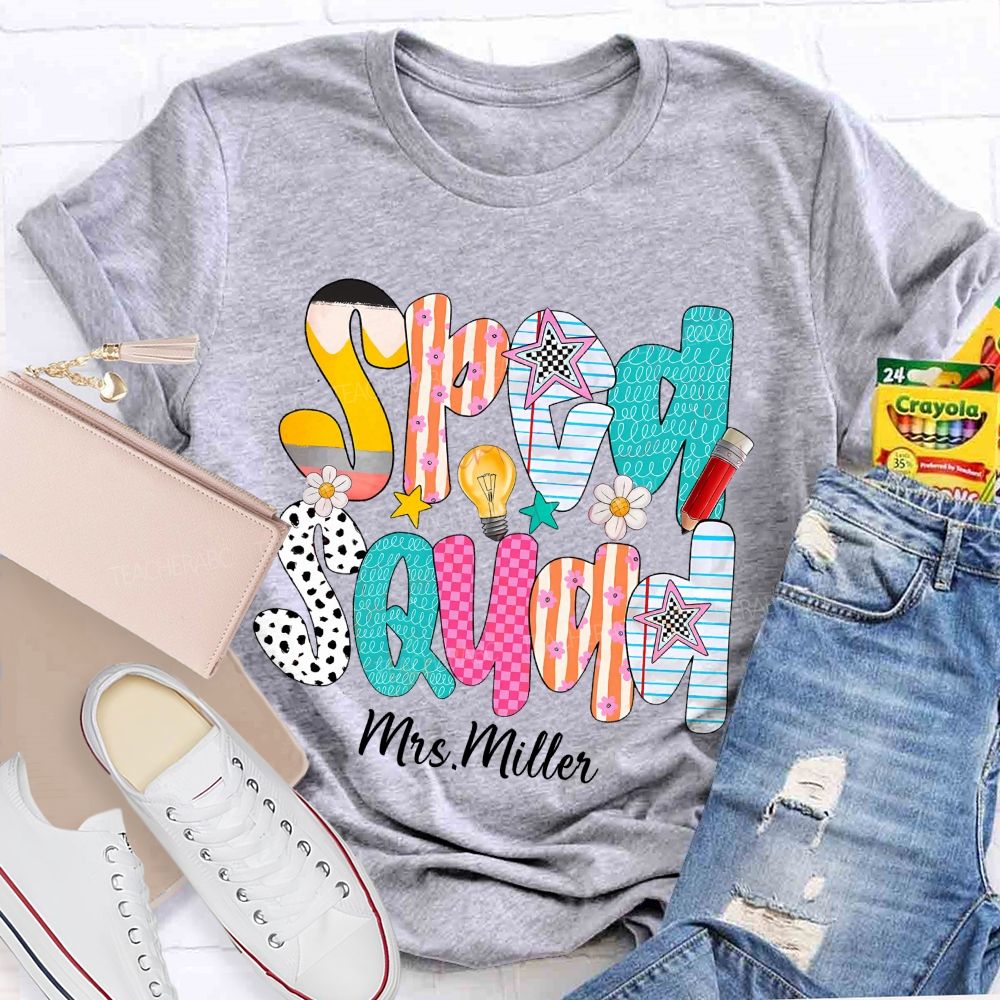 Personalized Name Sped Squad Pink Plaid Teacher T-Shirt