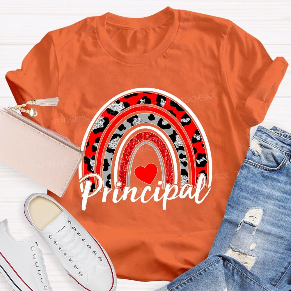 Principal Red Leopard Rainbow Teacher T-shirt