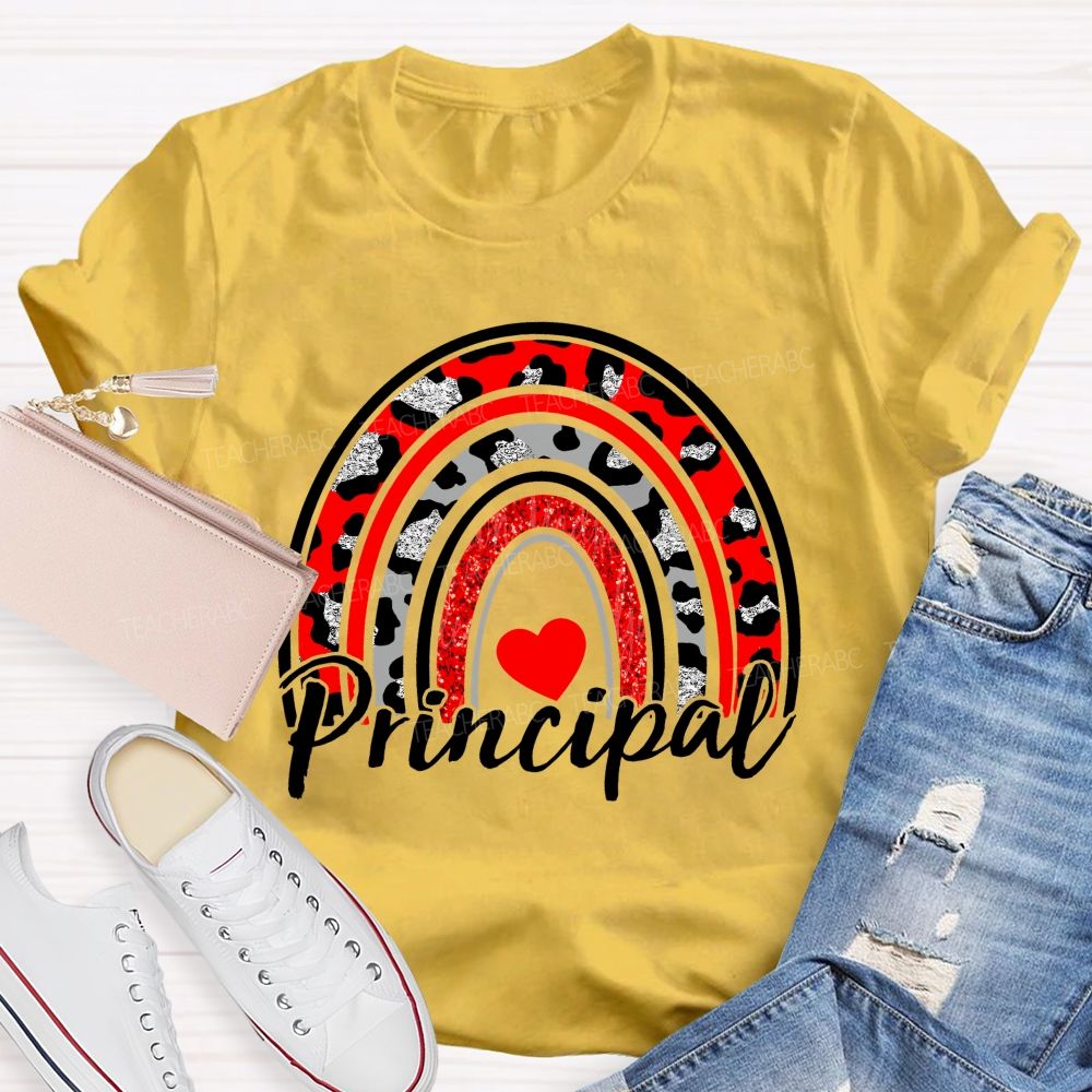 Principal Red Leopard Rainbow Teacher T-shirt