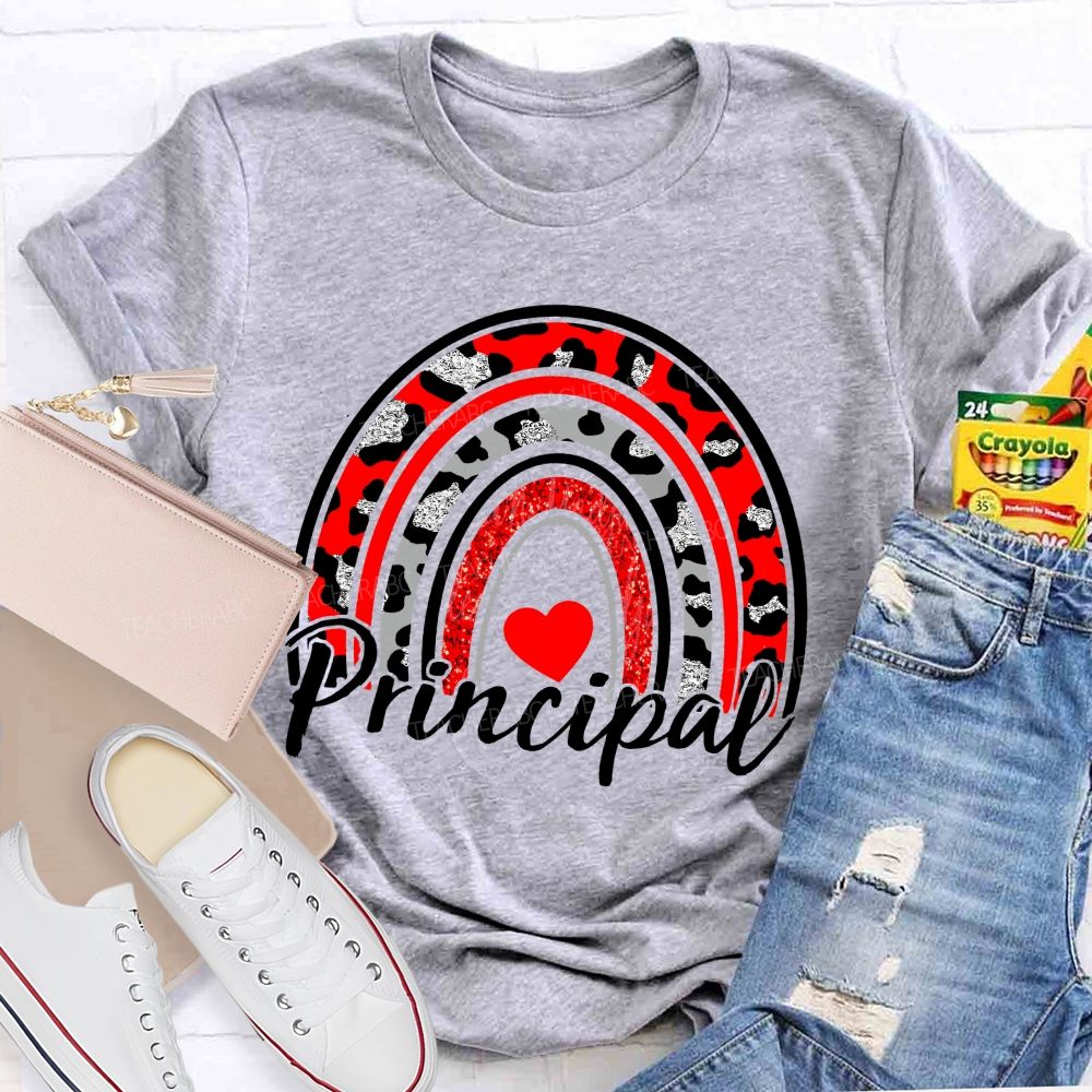 Principal Red Leopard Rainbow Teacher T-shirt
