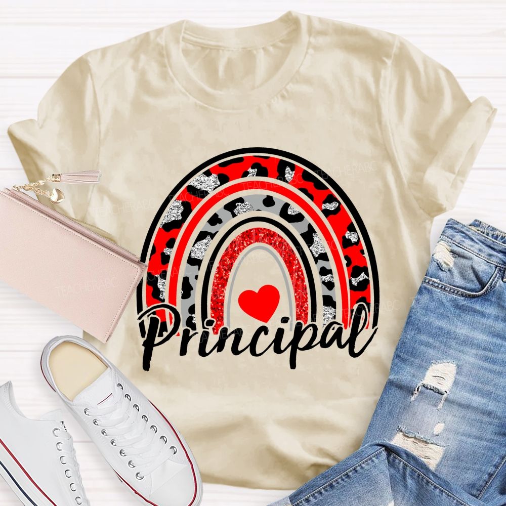 Principal Red Leopard Rainbow Teacher T-shirt