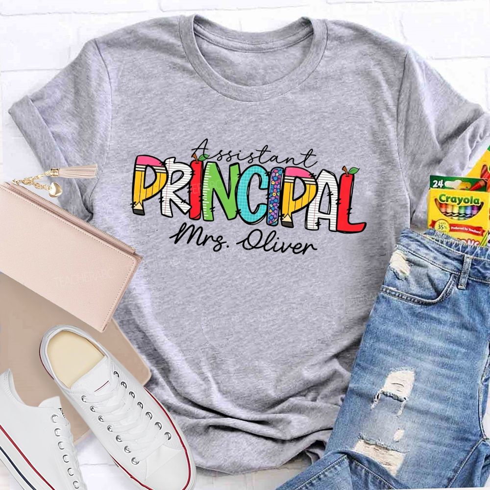 Personalized Name Assistant Principal Colored Text Teacher T-shirt