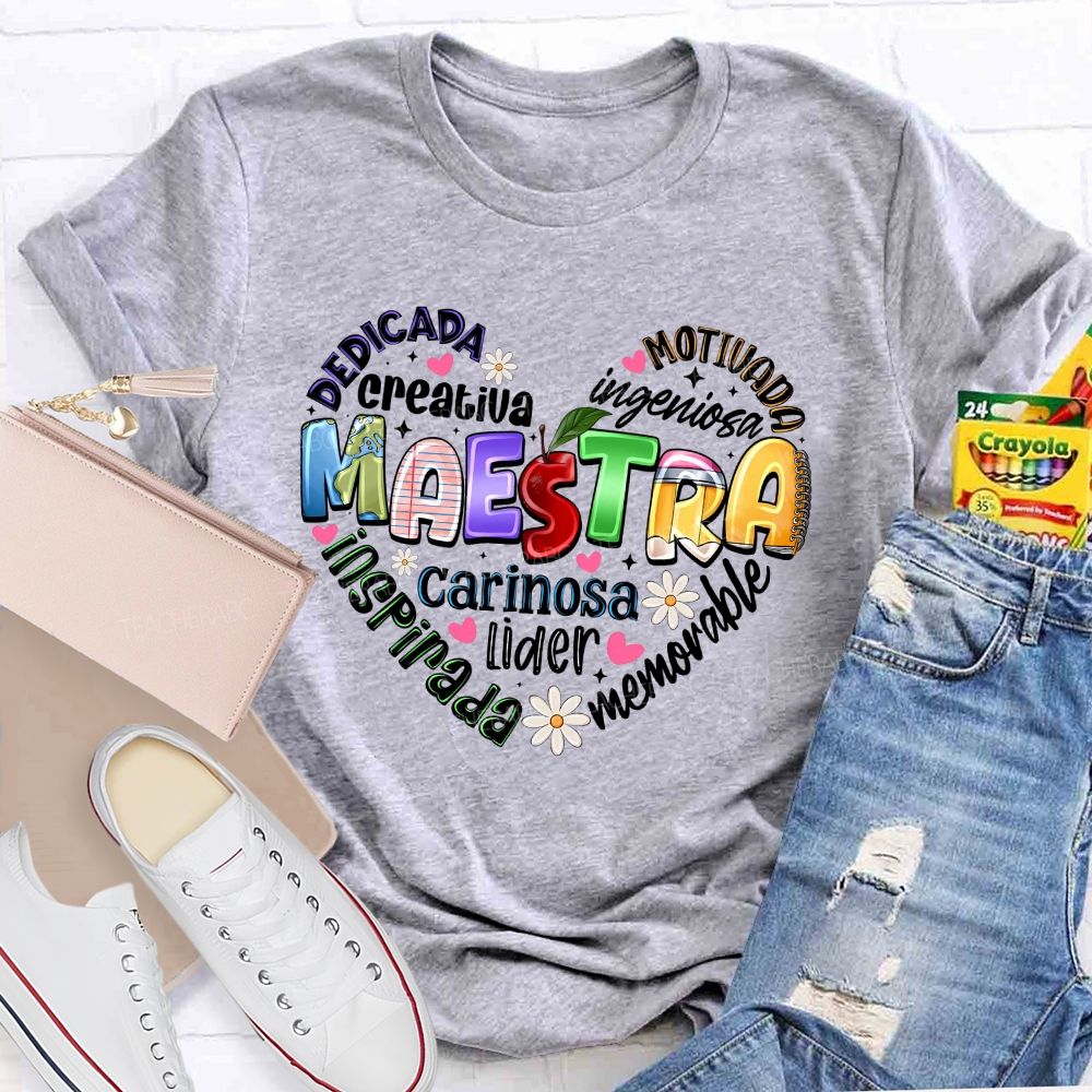 Colorful Doodle Maestra Heart Bilingual Teacher T-shirt