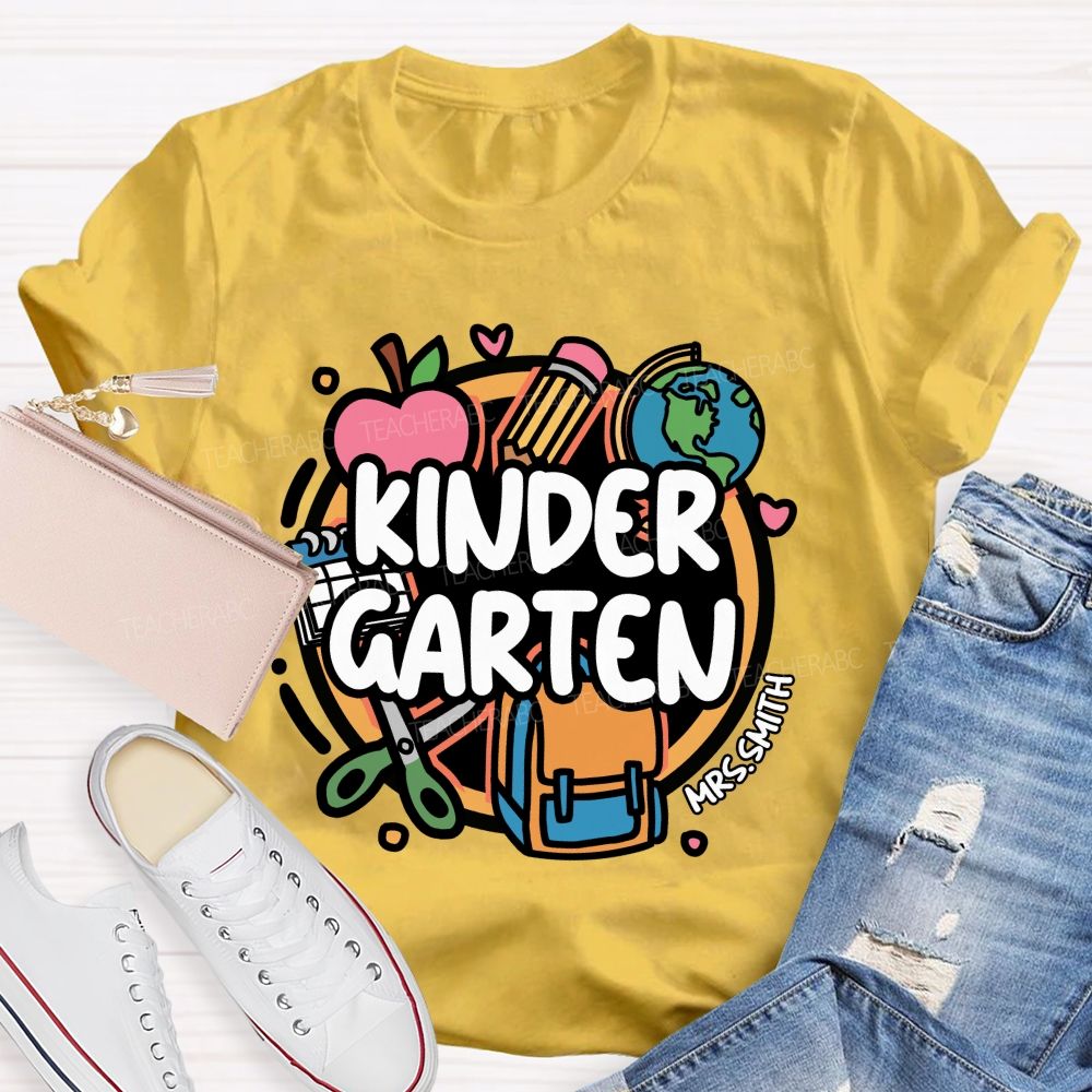 Personalized Grade And Name Back-To-School Backpack With Apple Print Teacher T-Shirt