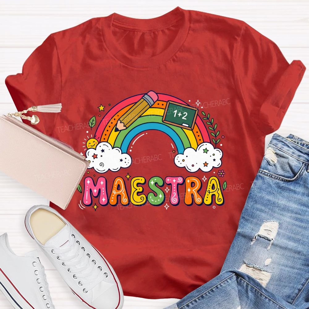 Rainbow Doodle Maestra Bilingual Teacher T-shirt