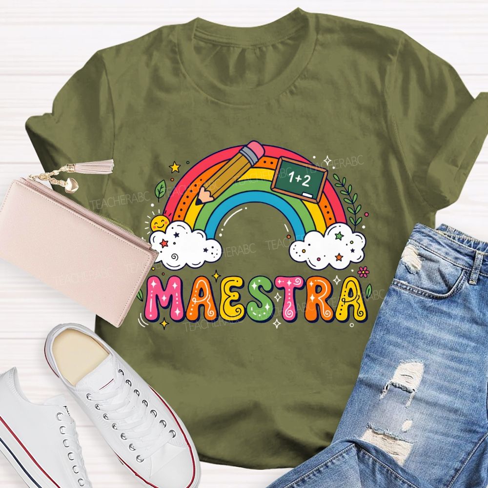 Rainbow Doodle Maestra Bilingual Teacher T-shirt