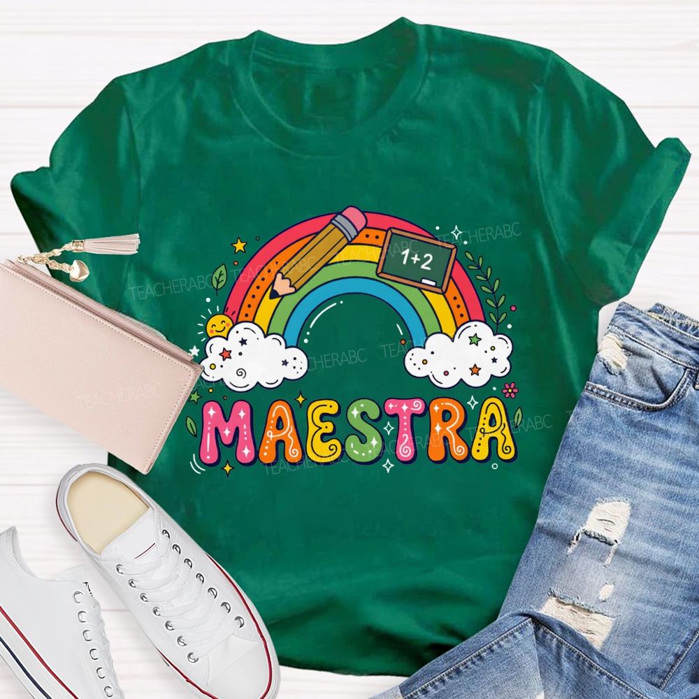 Rainbow Doodle Maestra Bilingual Teacher T-shirt