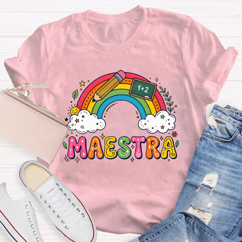 Rainbow Doodle Maestra Bilingual Teacher T-shirt