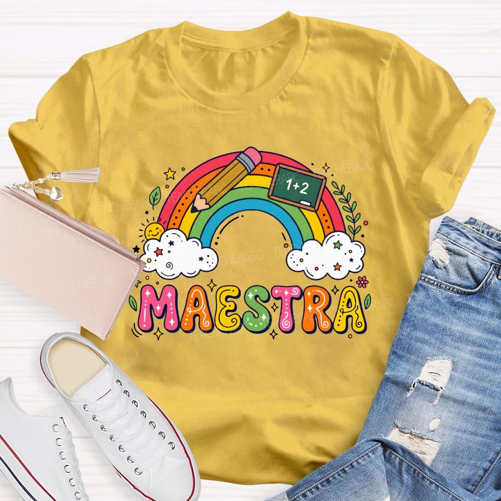 Rainbow Doodle Maestra Bilingual Teacher T-shirt