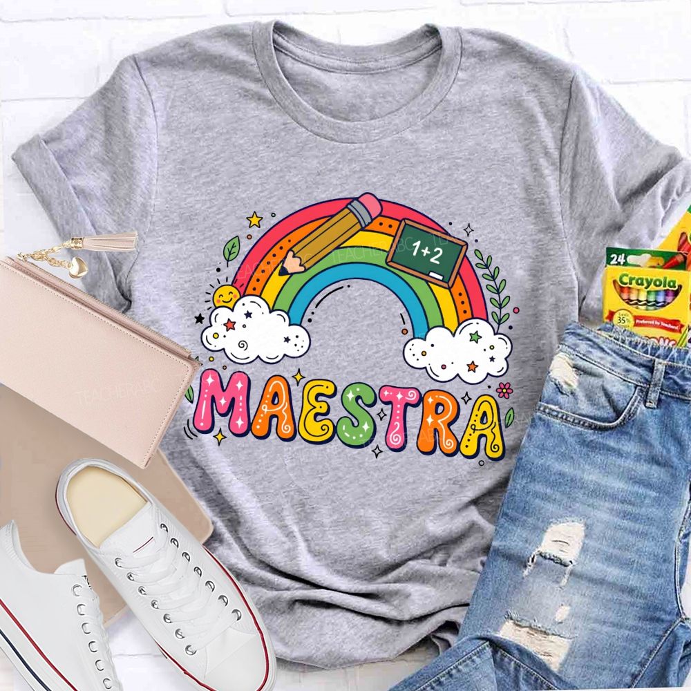 Rainbow Doodle Maestra Bilingual Teacher T-shirt