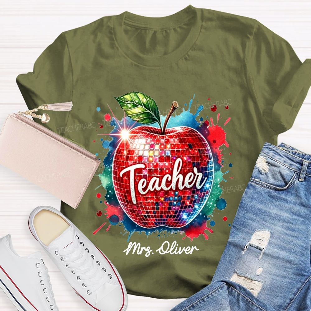 Personalized Name Teacher Colorful Watercolor Splash Teacher T-shirt