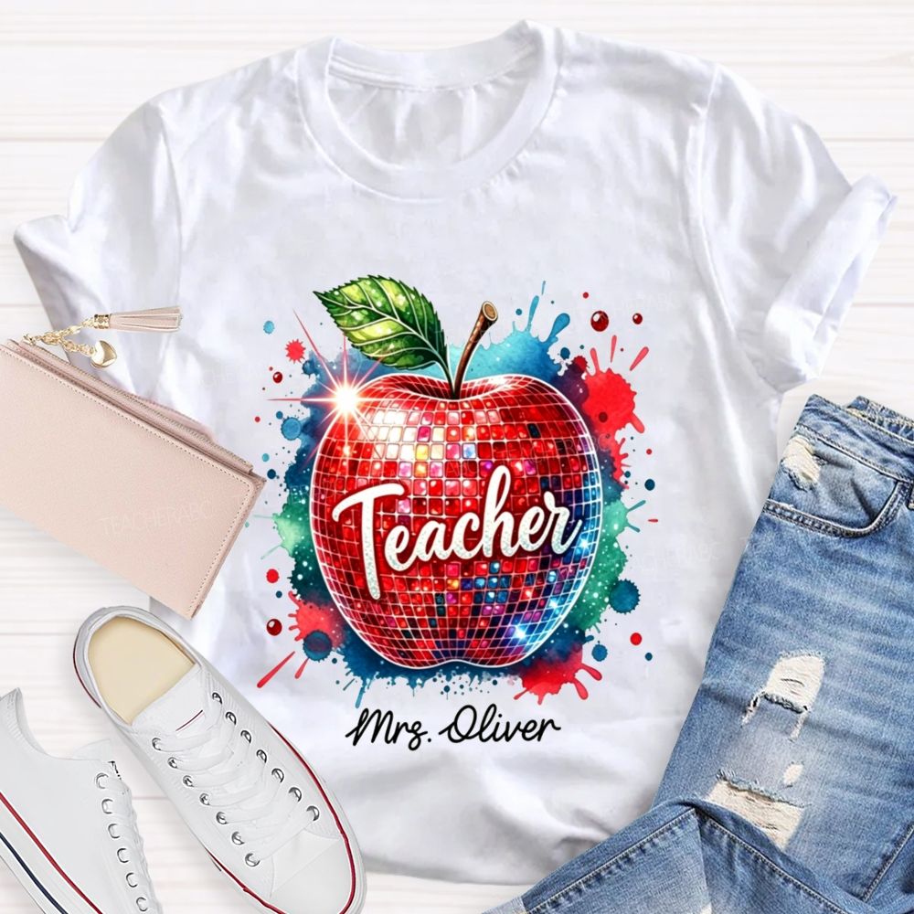 Personalized Name Teacher Colorful Watercolor Splash Teacher T-shirt