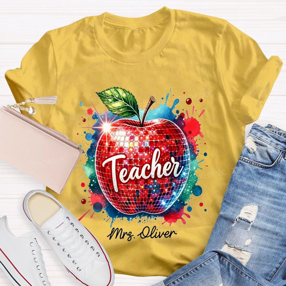 Personalized Name Teacher Colorful Watercolor Splash Teacher T-shirt