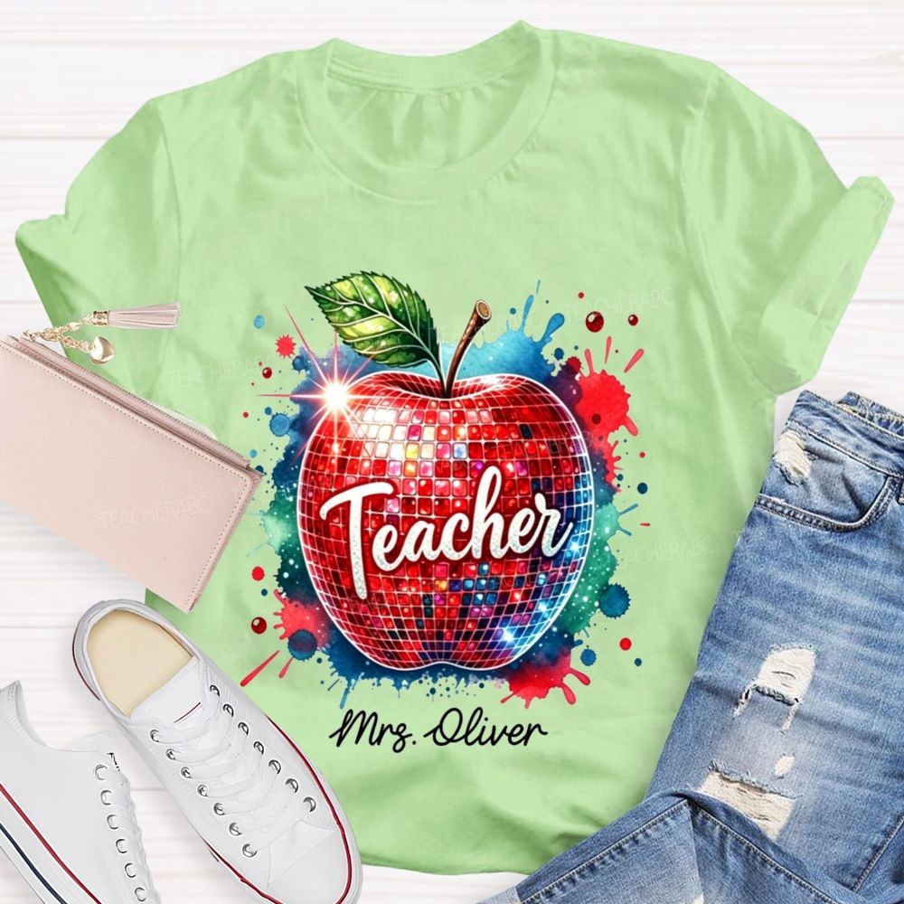 Personalized Name Teacher Colorful Watercolor Splash Teacher T-shirt
