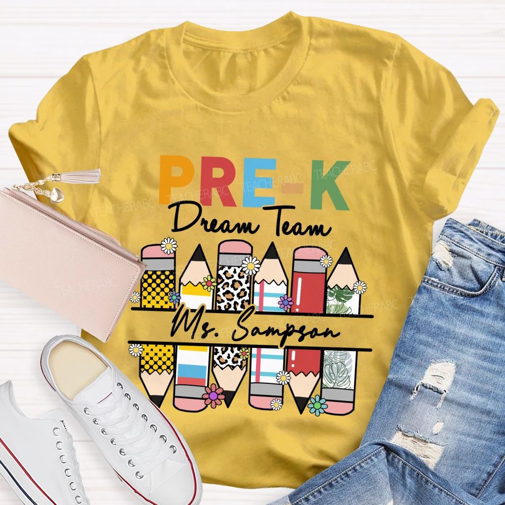 Personalized Grade And Name Leopard Dream Team  Pencil Back To School Teacher T-Shirt