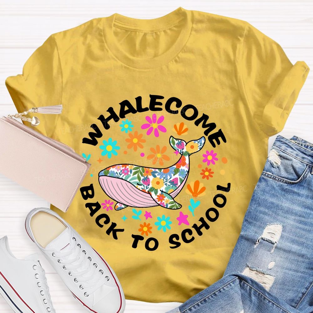 Whalecome Back To School Floral Whale Teacher T-shirt