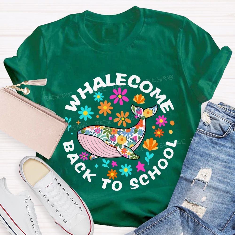 Whalecome Back To School Floral Whale Teacher T-shirt