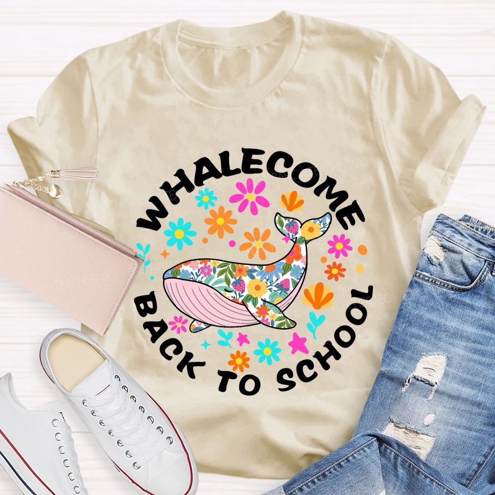 Whalecome Back To School Floral Whale Teacher T-shirt
