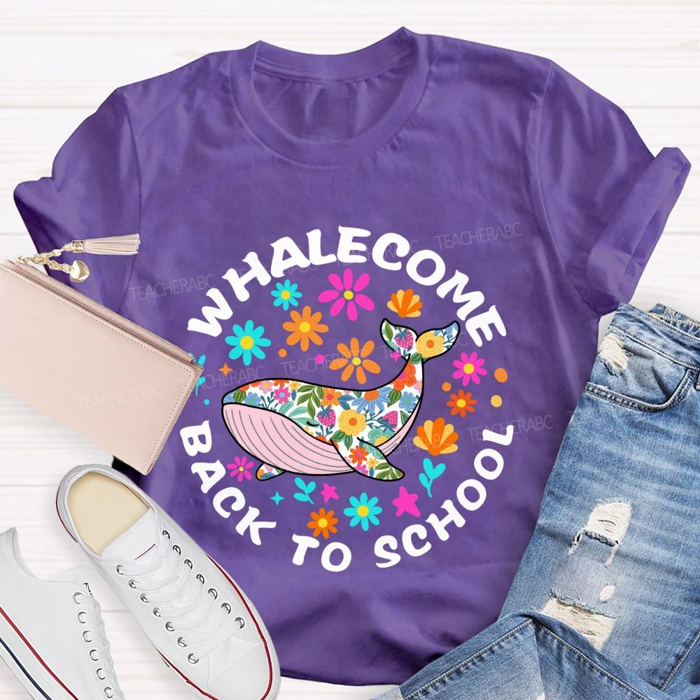 Whalecome Back To School Floral Whale Teacher T-shirt