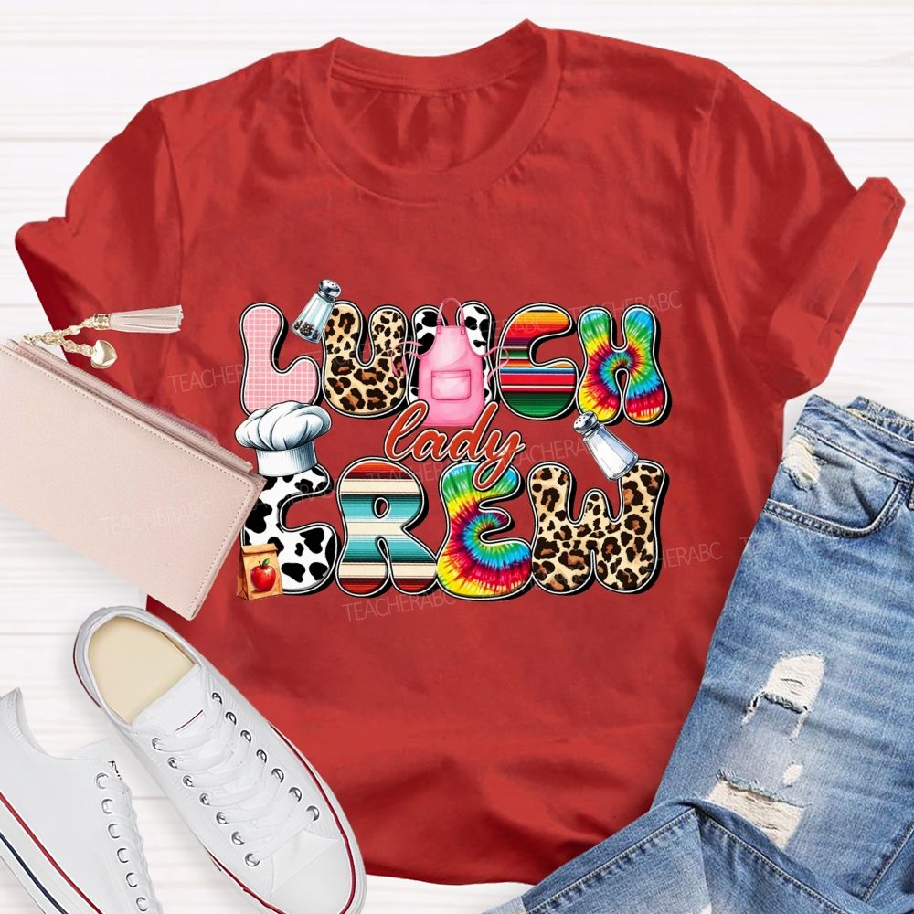 Lunch Lady Crew Leopard Cow Print Cafeteria T-shirt