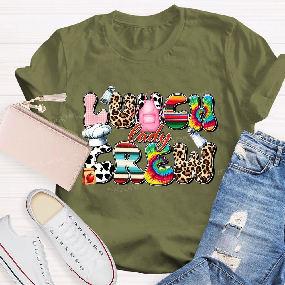 Lunch Lady Crew Leopard Cow Print Cafeteria T-shirt