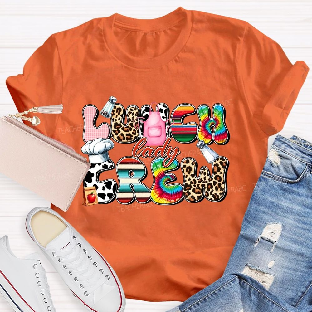 Lunch Lady Crew Leopard Cow Print Cafeteria T-shirt