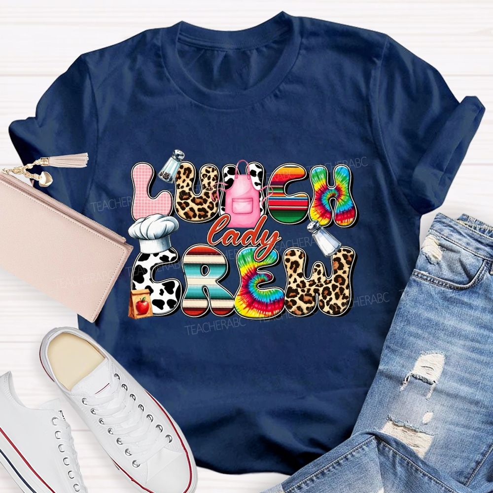 Lunch Lady Crew Leopard Cow Print Cafeteria T-shirt