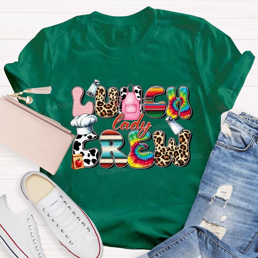 Lunch Lady Crew Leopard Cow Print Cafeteria T-shirt
