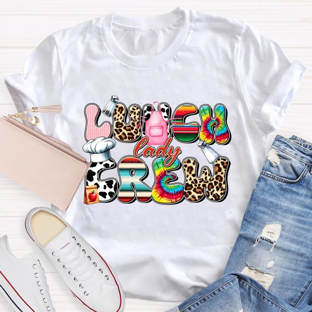Lunch Lady Crew Leopard Cow Print Cafeteria T-shirt