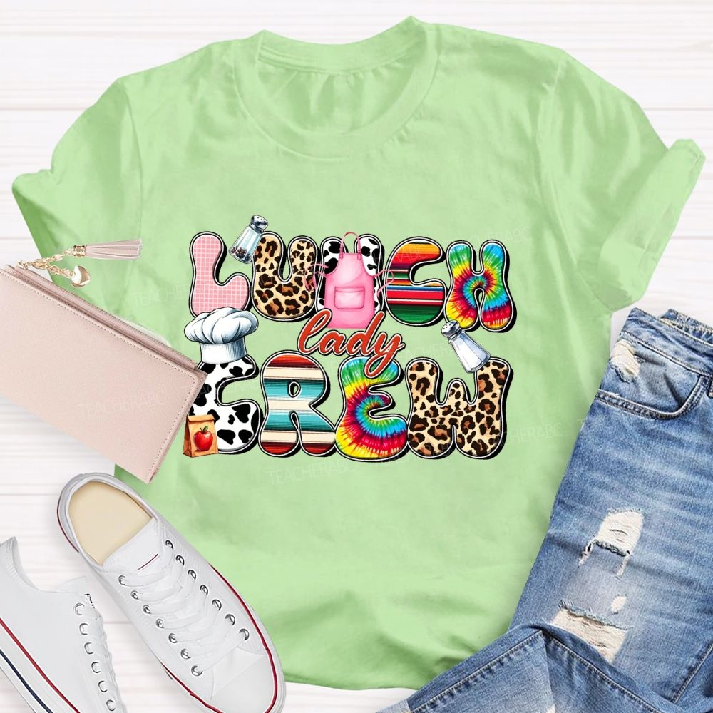 Lunch Lady Crew Leopard Cow Print Cafeteria T-shirt