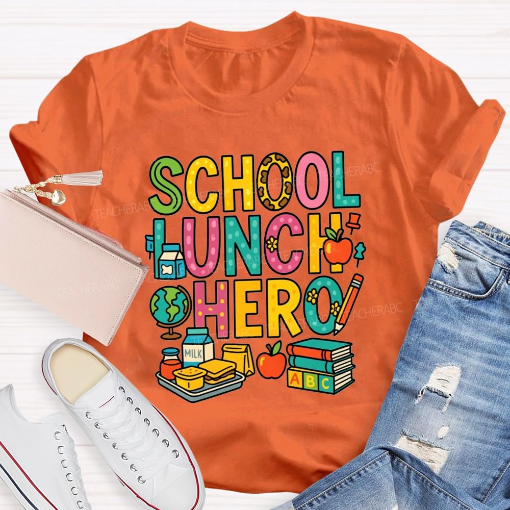 School Lunch Hero Multicolor Letter School Food T-shirt