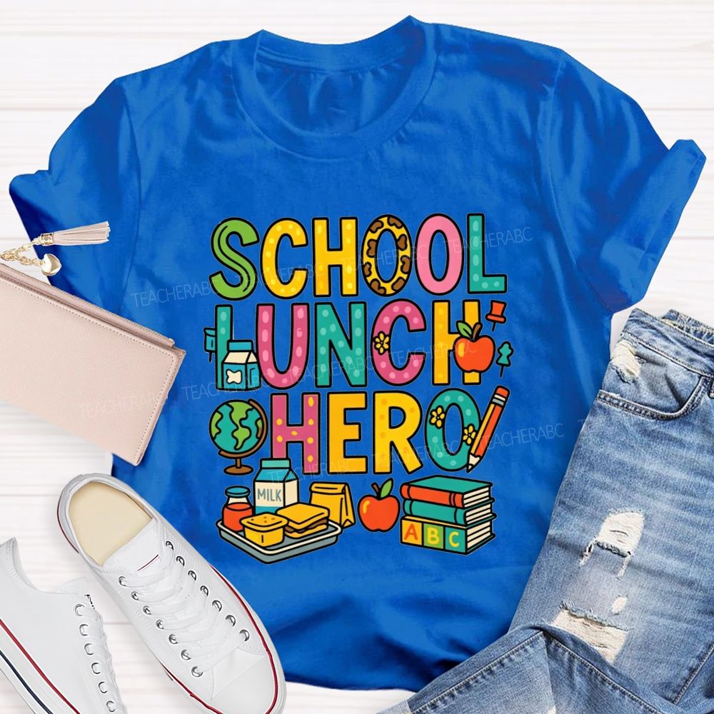 School Lunch Hero Multicolor Letter School Food T-shirt