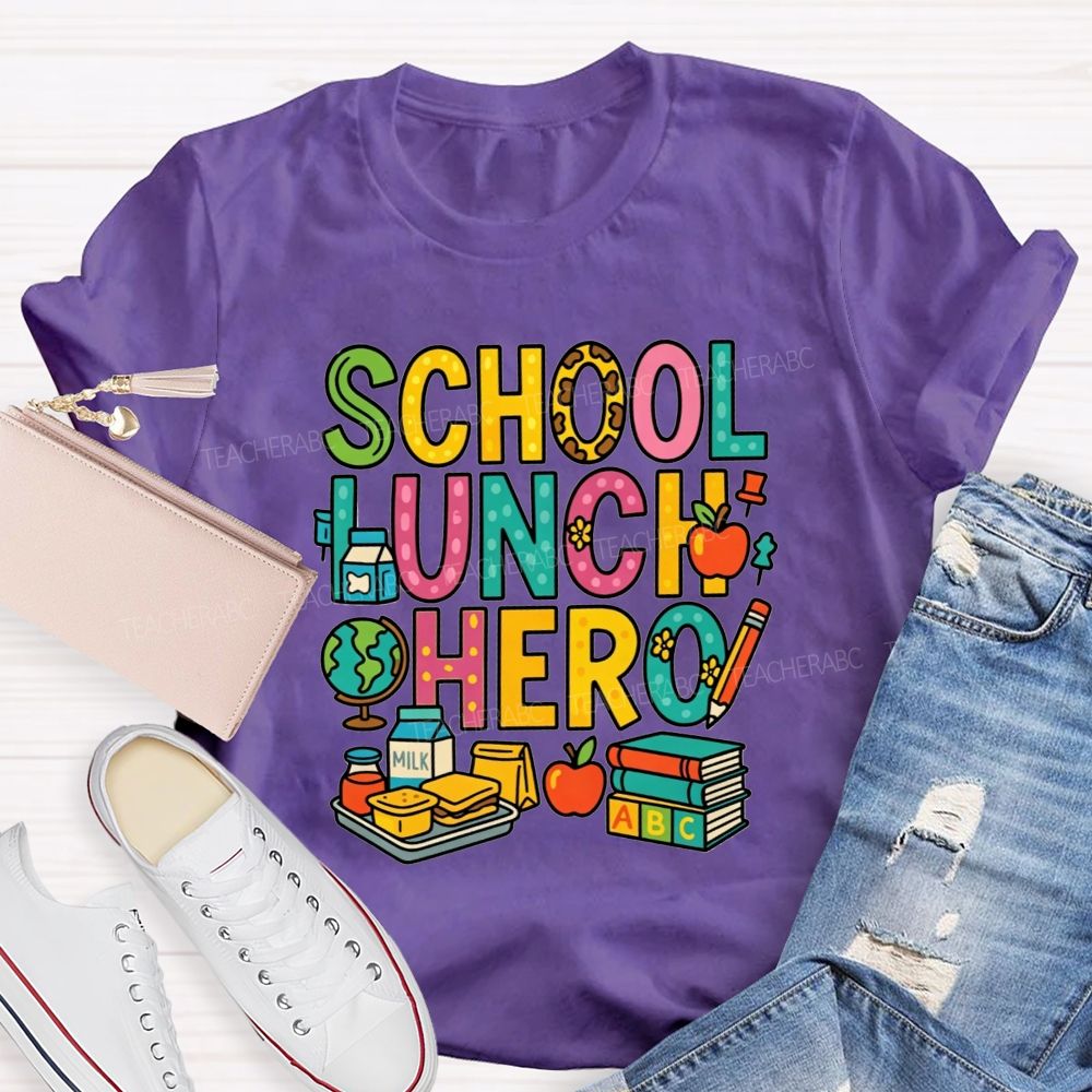 School Lunch Hero Multicolor Letter School Food T-shirt