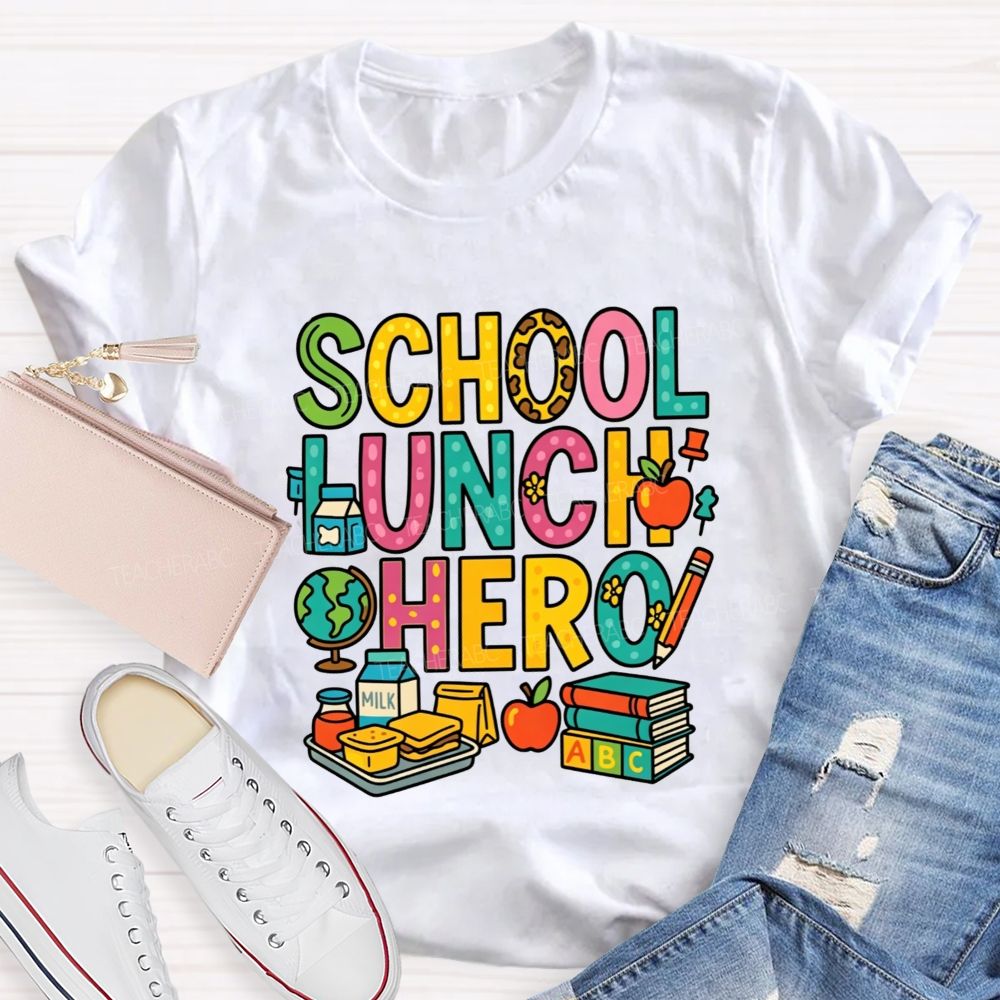 School Lunch Hero Multicolor Letter School Food T-shirt