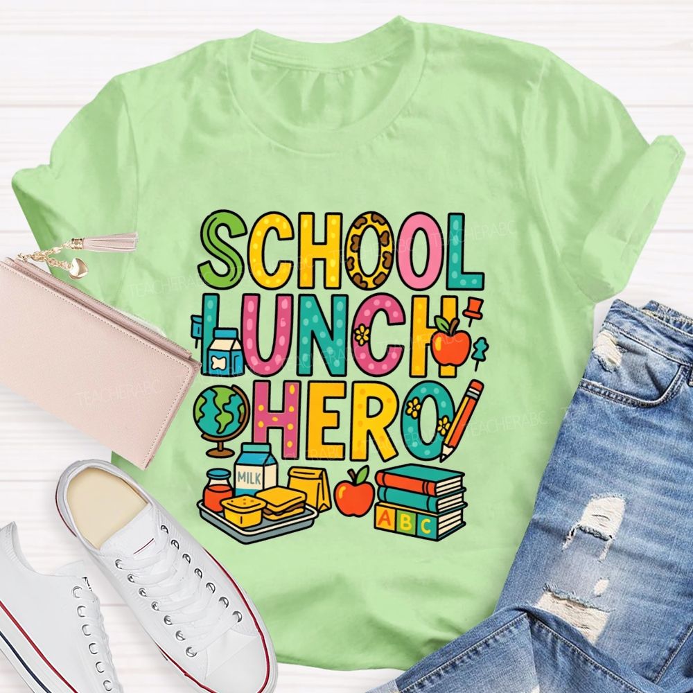 School Lunch Hero Multicolor Letter School Food T-shirt