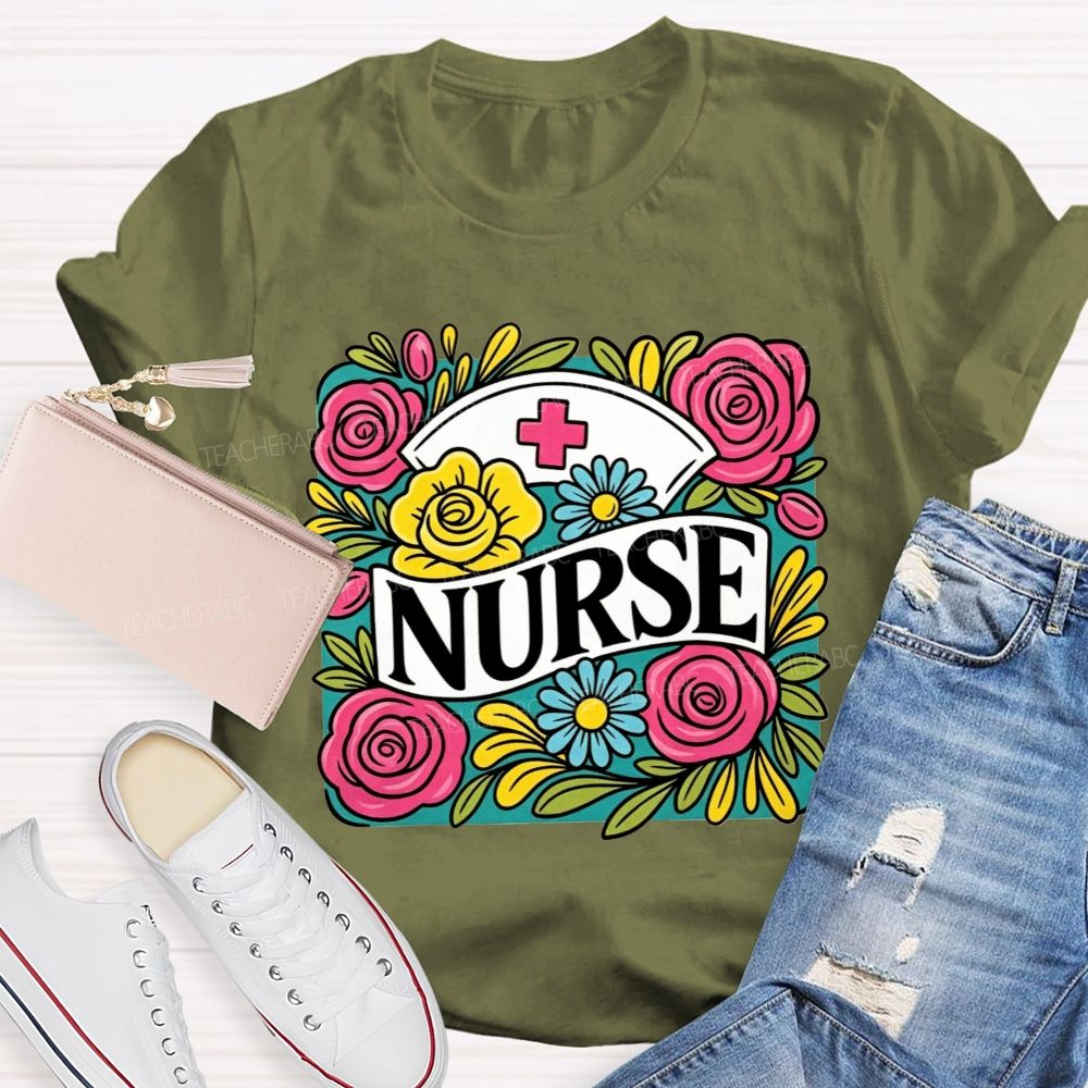 School Nurse Colorful Rose Nurse Worker T-shirt