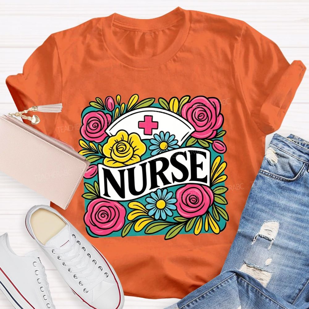 School Nurse Colorful Rose Nurse Worker T-shirt